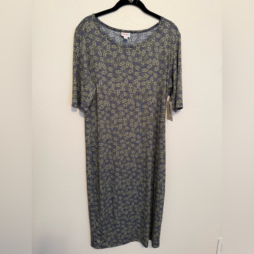 NWT LuLaRoe Julia Blue and Green Floral Knit Dress size XL